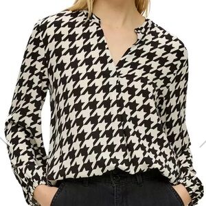 West 36th Houndstooth Loose Fit Blouse Career/Office V Neck Long Sleeve Medium